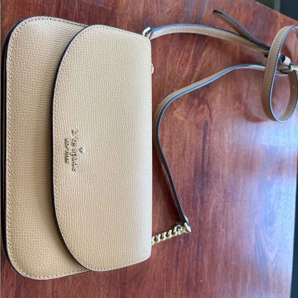Kate Spade Beige Crossbody Bag with Gold Accents